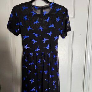 Modcloth x Dangerfield Blue Foil Dinosaur Sheer Black Dress